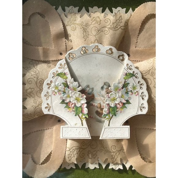 3D Framed Shadow Box Greeting Card Art Vintage Birds Hearts Flowers Shabby chic - Picture 2 of 2